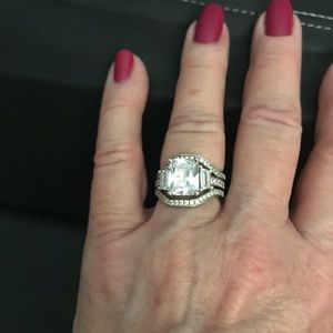 Women’s 3 piece cut created White Sapphire Wedding Set